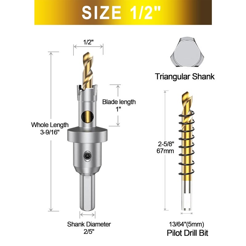 ASNOMY 2Pcs 1/2 Inch TCT Hole Saw Set for Hard Metal, Tungsten Carbide Tipped Hole Saw Cutter with Titanium-Plated Pilot Drill bit for Metal, Stainless Steel, Iron, Wood, Plastic - Image 2